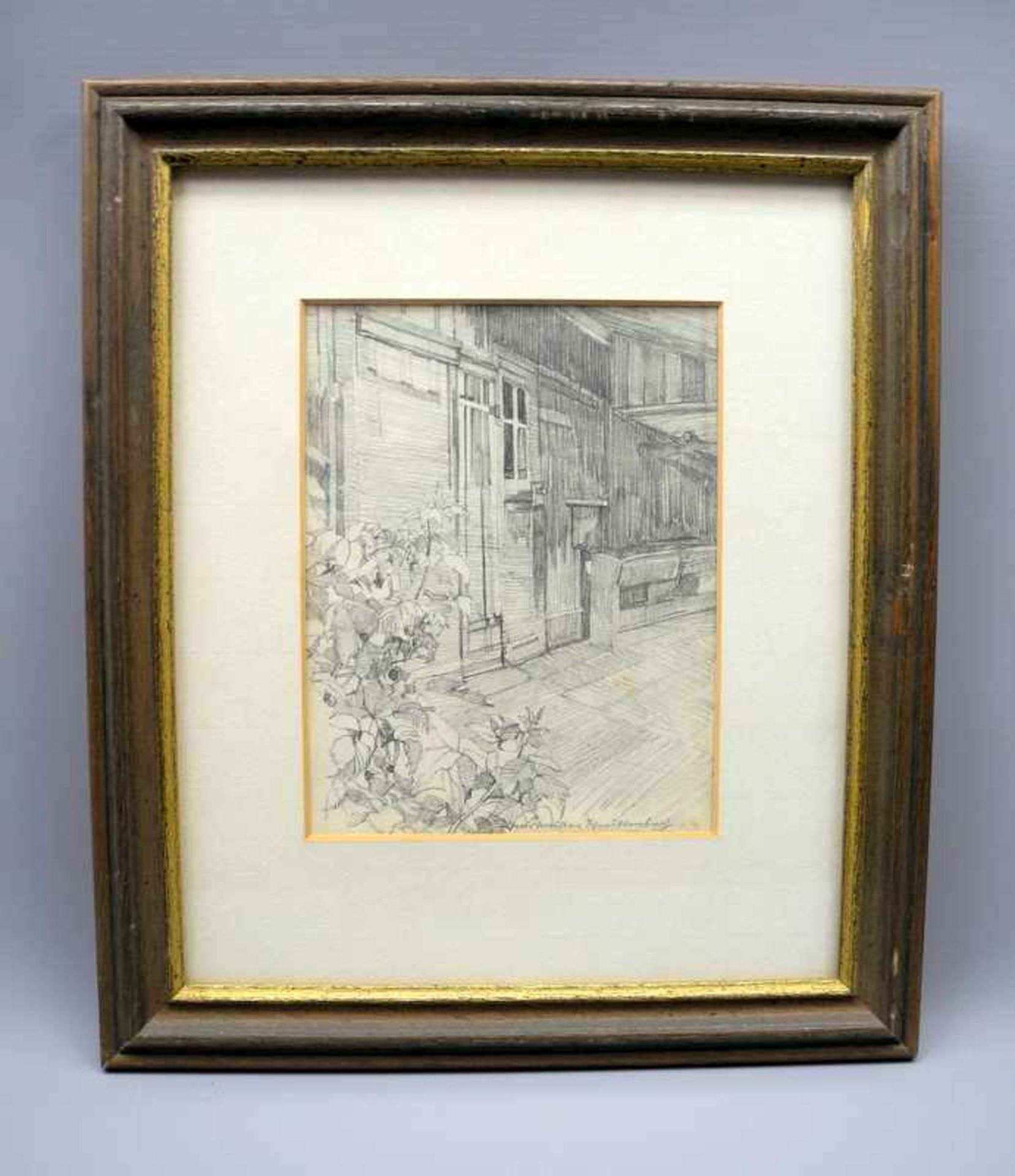 Hans Müller-Schnuttenbach, 1889 München - 1973 RosenheimBleistift/Papier. "Hinterhof". Rechts - Bild 2 aus 3