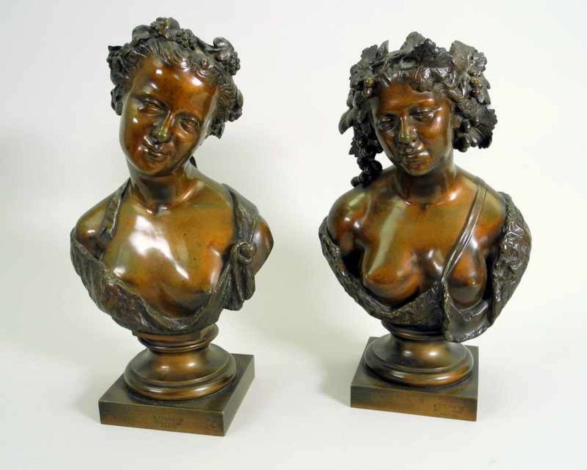 Joseph-Michel-Ange Pollet, 1814 Palermo - 1870 ParisBronze, braun patiniert. Paar weiblicher - Bild 2 aus 11