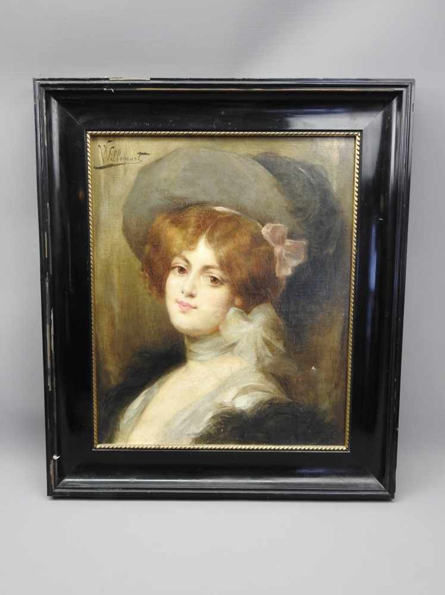 Louise Willemart, 1863 Frankreich - unbekanntÖl/Leinwand. Portrait einer eleganten Dame mit Hut. - Bild 2 aus 2