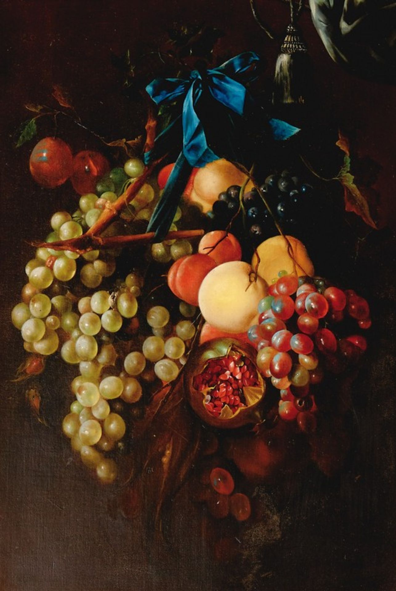 Cornelis de Heem Umkreis, 1631 Leiden – 1695 AntwerpenÖl/Leinwand, doub. Obstgirlande mit Trauben,