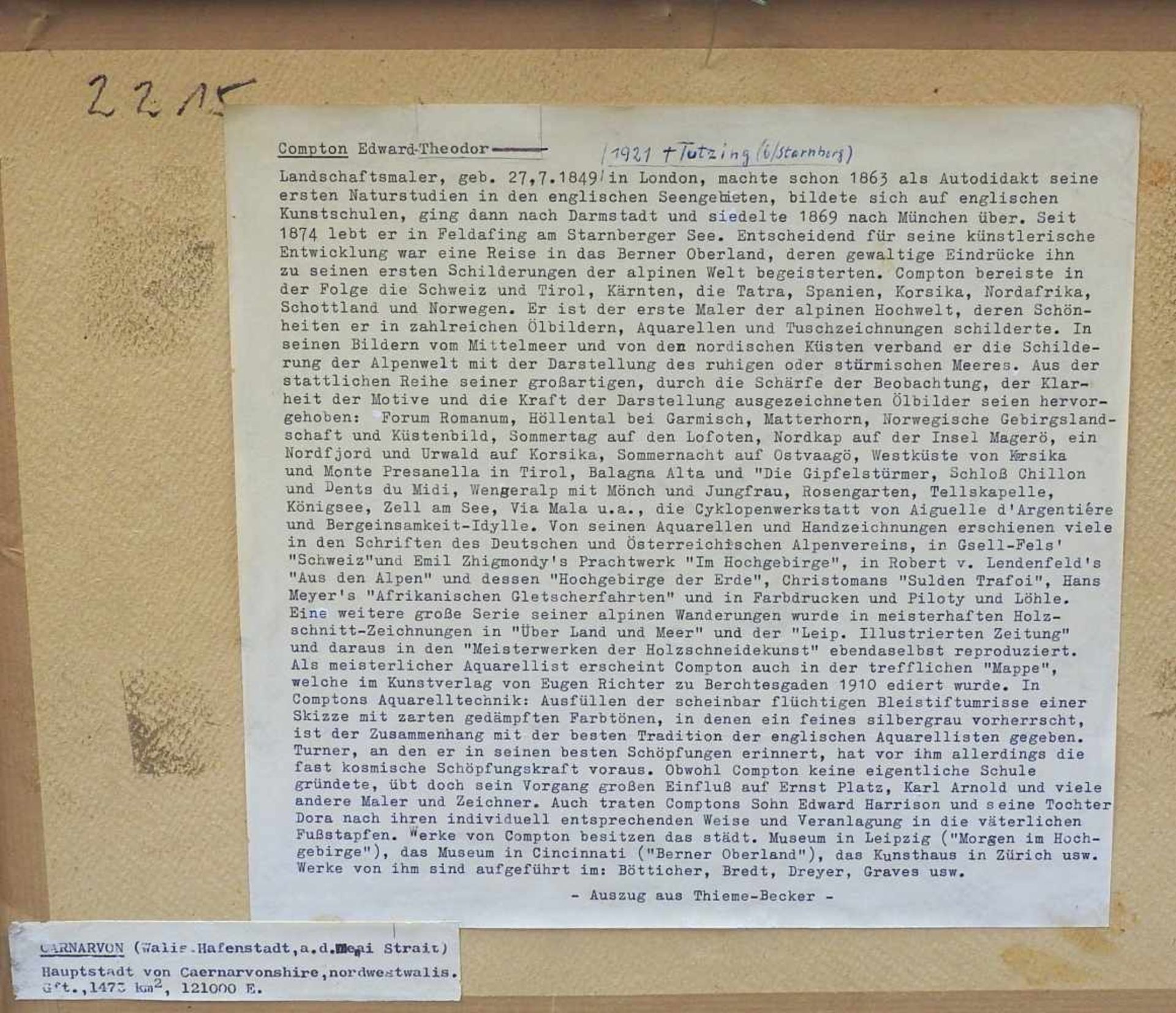 Edward Theodore Compton, 1849 Stohe Newington - 1921 FeldafingAquarell/Bleistift/gefärbtes Papier. - Bild 4 aus 5