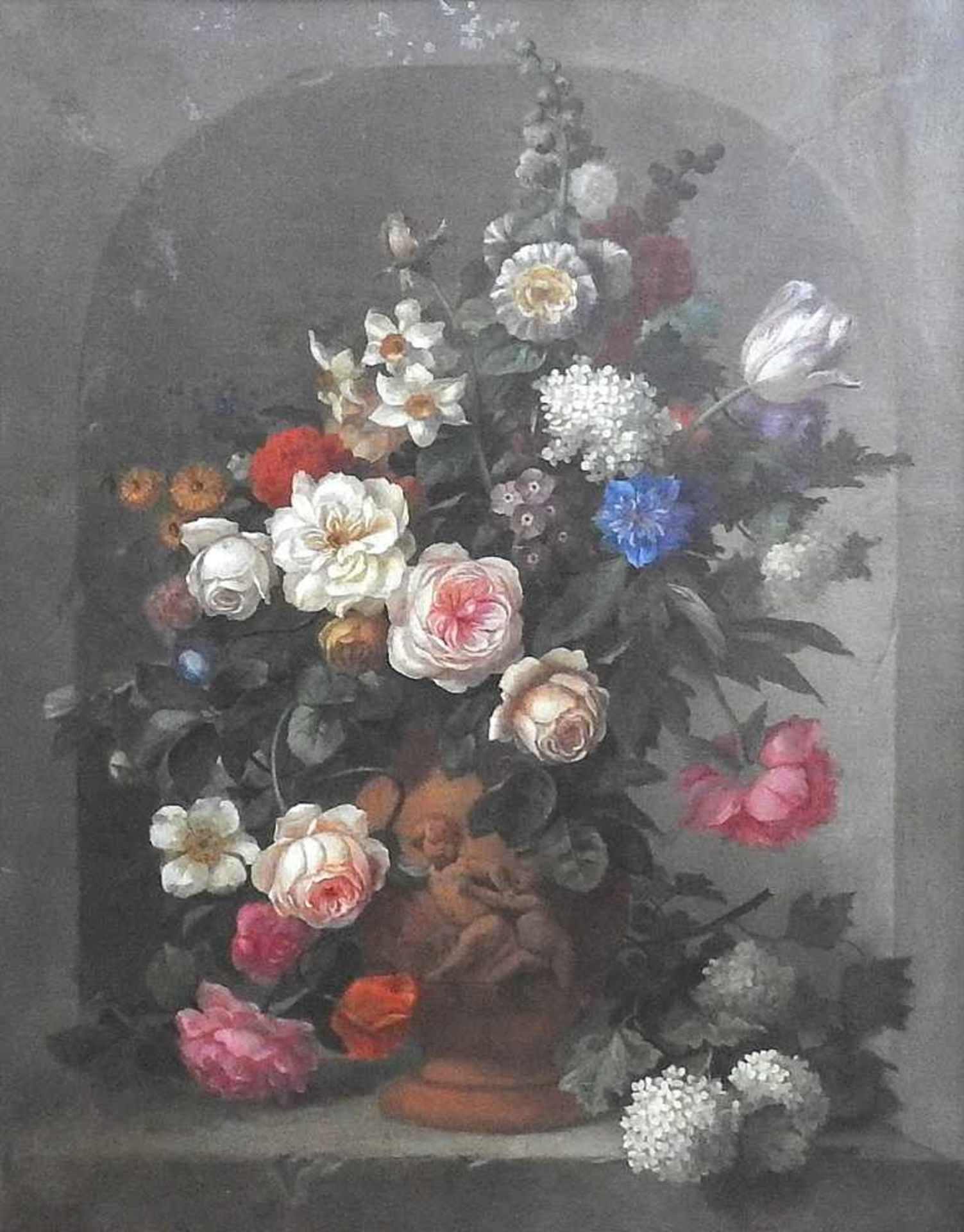 Johann Baptist Drechsler, 1756 Wien - 1811 ebendaÖl/Leinwand. Großformatiges Blumenstillleben in