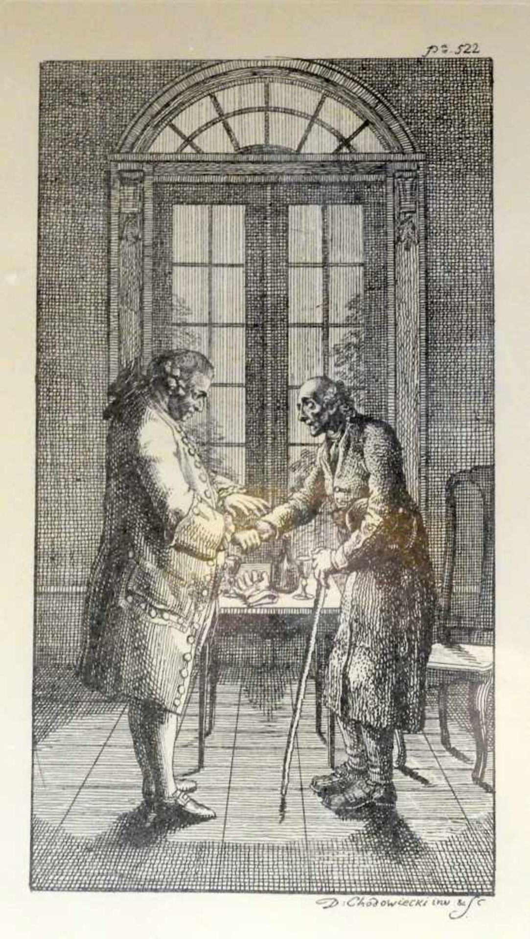 Daniel Chodowiecki, 1726 Danzig - 1801 BerlinLithographie/Papier. Zwei Männer vor dem Fenster