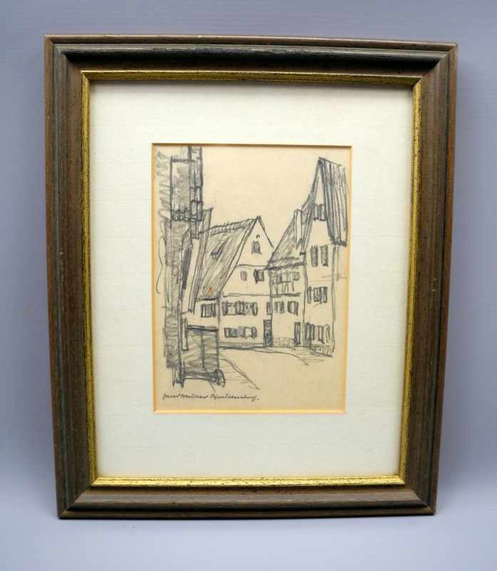 Hans Müller-Schnuttenbach, 1889 München – 1973 RosenheimKohle/Papier. "Straße in Nordlingen 18.8. - Bild 3 aus 3