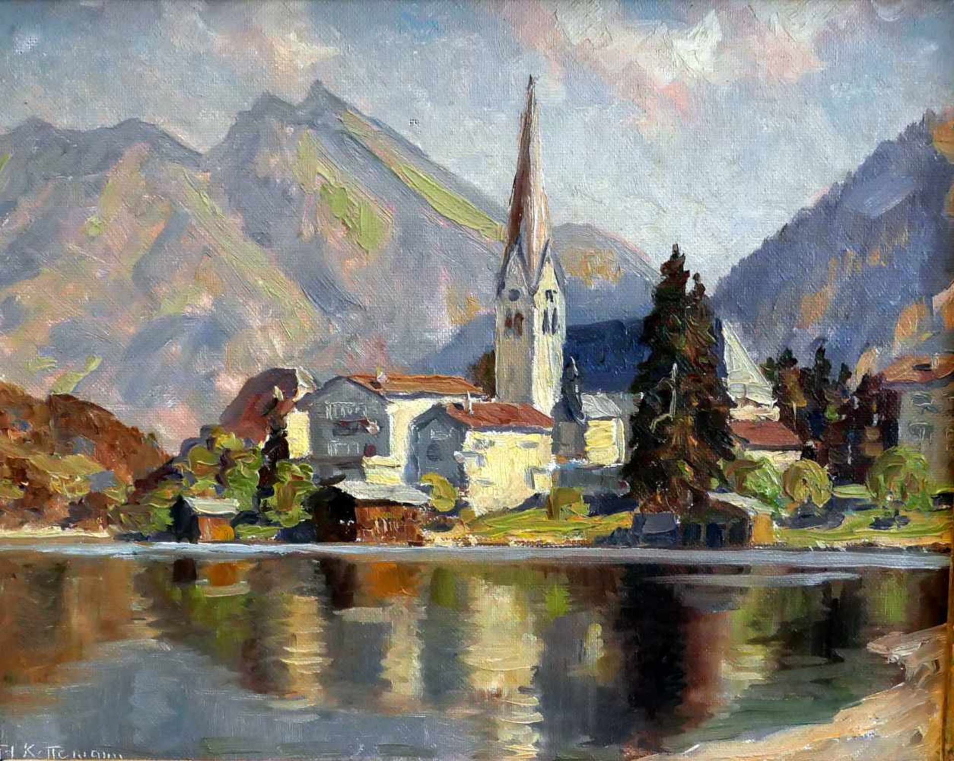 Erwin Kettemann, 1897 Tegernsee – 1971 TegernseeÖl/Leinwand. Rottach-Egern am Tegernsee. Ansicht der