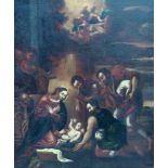Geburt ChristiÖl/Leinwand auf Holzfaserplatte doubl. Maria und Joseph mit dem Kind, von drei