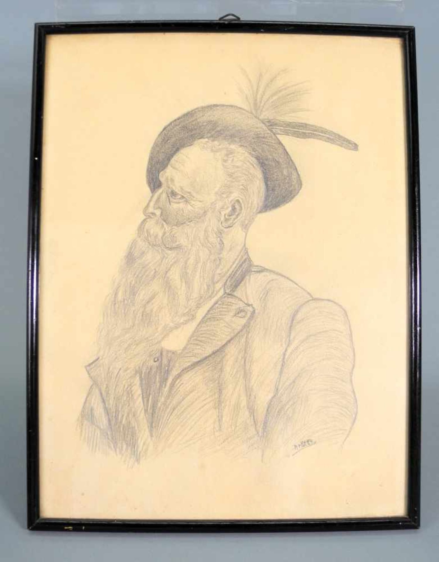 Porträt eines bärtigen MannesZeichnung/Papier. Profildarstellung eines Mannes mit Hut. Rechts - Image 3 of 3