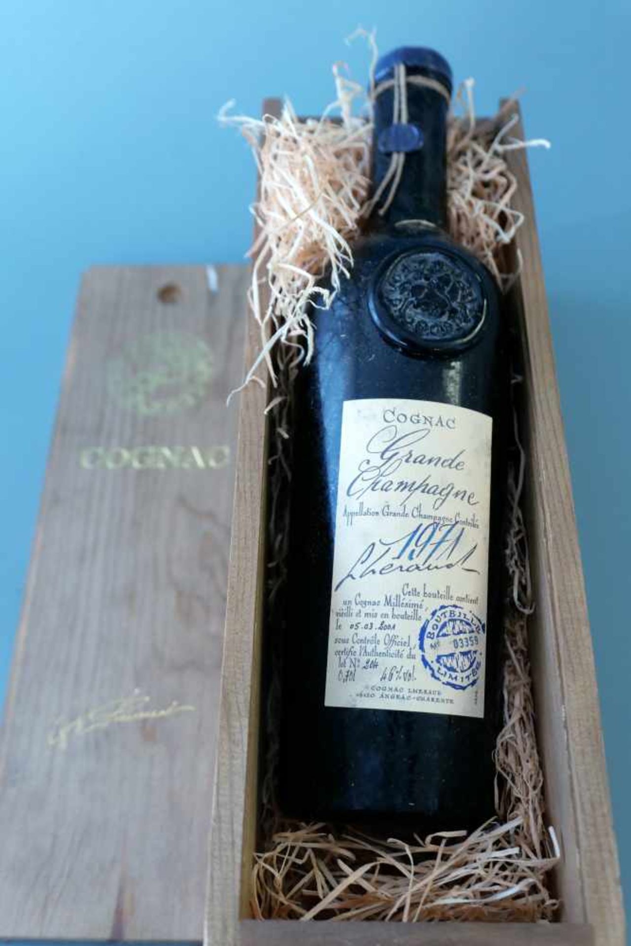 Cognac Grande ChampagneCognac Guy Lheraud, Jahrgang 1971, Flaschenabfüllung 2001, Inhalt 0,70 ml.