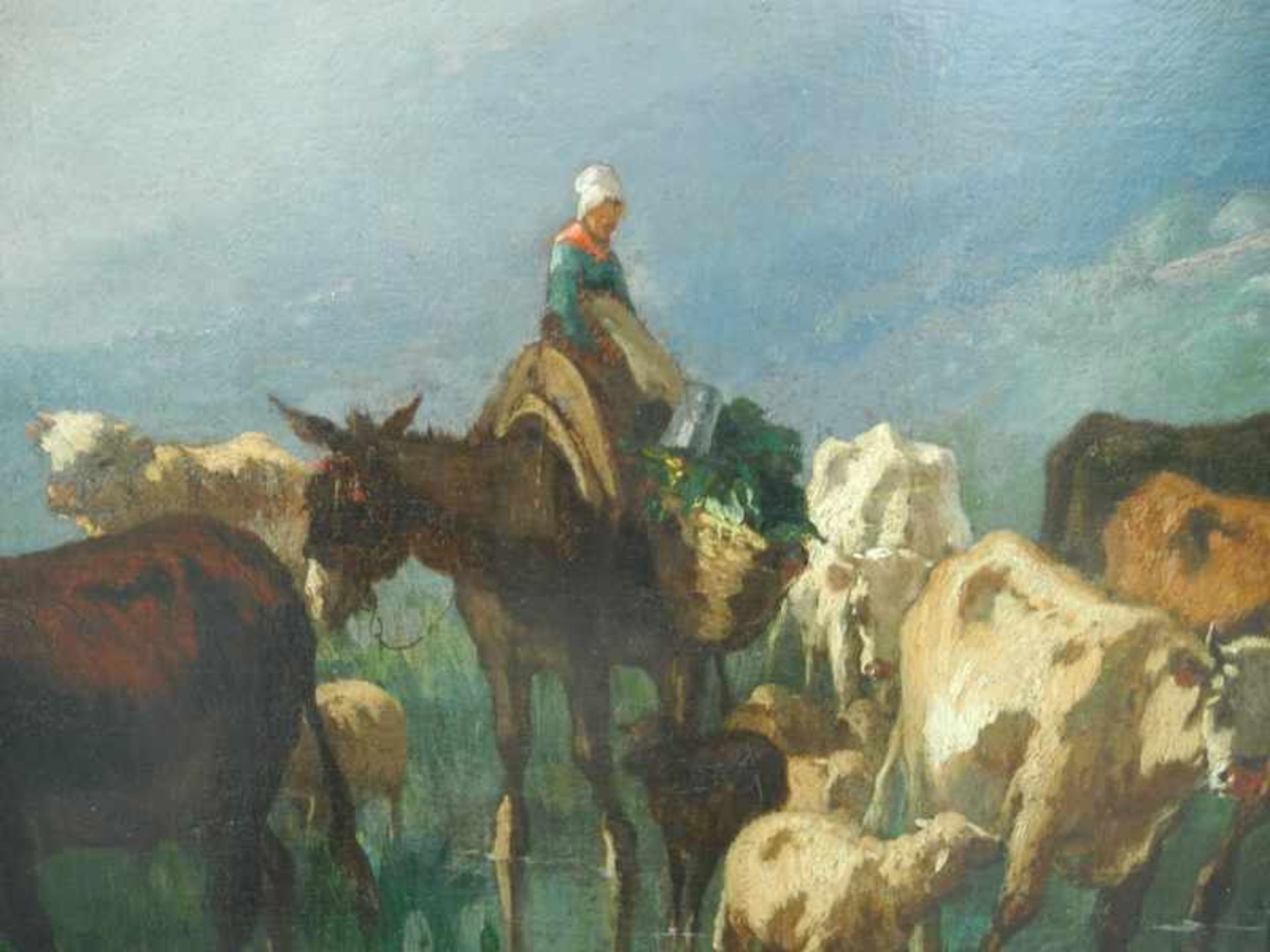 Antonio Cortés Cordero, 1827 Sevilla – 1908 Lagny-sur-MerÖl/Leinwand. Herde an der Tränke. Gezeigt - Bild 10 aus 12