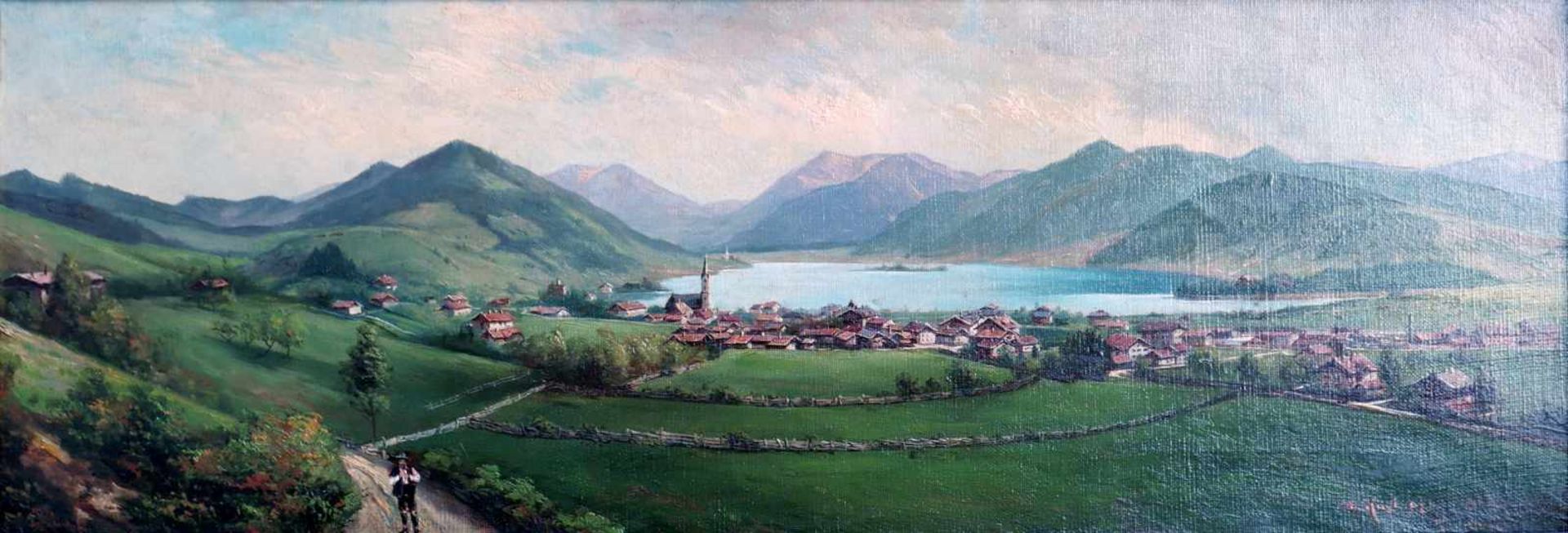 Max Kuglmayr, 1863 München – 1930 ebendaÖl/Leinwand. Sommerliche Ansicht des Schliersees. Naturtreue