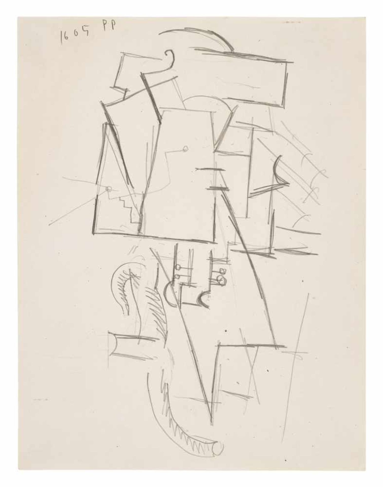 Pablo Picasso, 1881 Málaga – 1973 MouginsSeltene Bleistiftzeichnung/Velinpapier. "Violon sur une