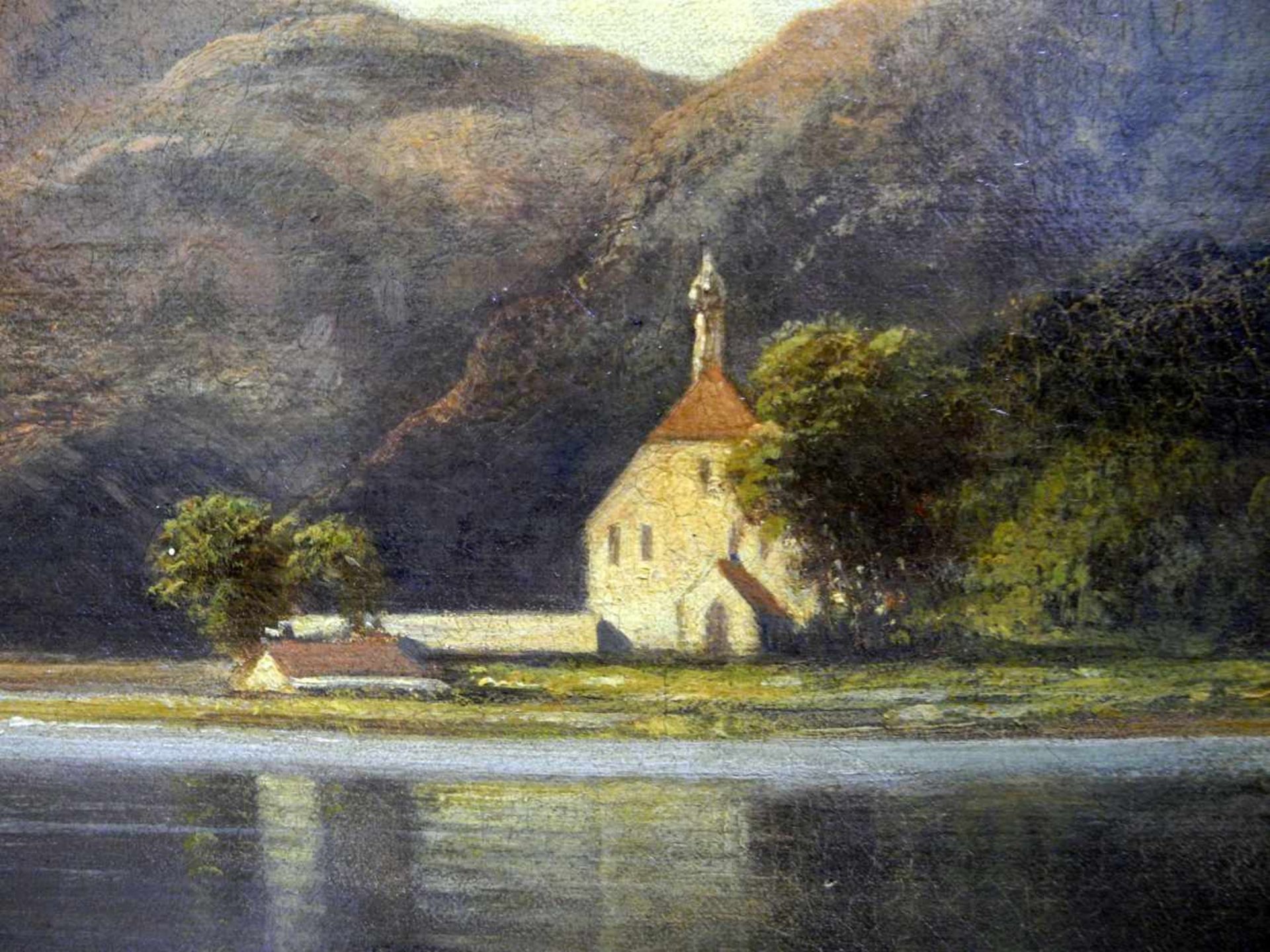 Carl Haefner, 1814 Lübeck - 1873 MünchenÖl/Leinwand, doub. Sonnige Ansicht des Walchensees. Seine - Bild 6 aus 9