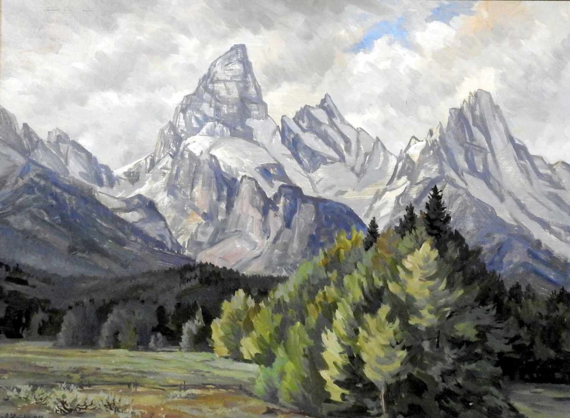 Ernst Haider, 1890 München - 1988 StarnbergÖl/Hartfaserplatte, der Grand Teton. Darstellung des