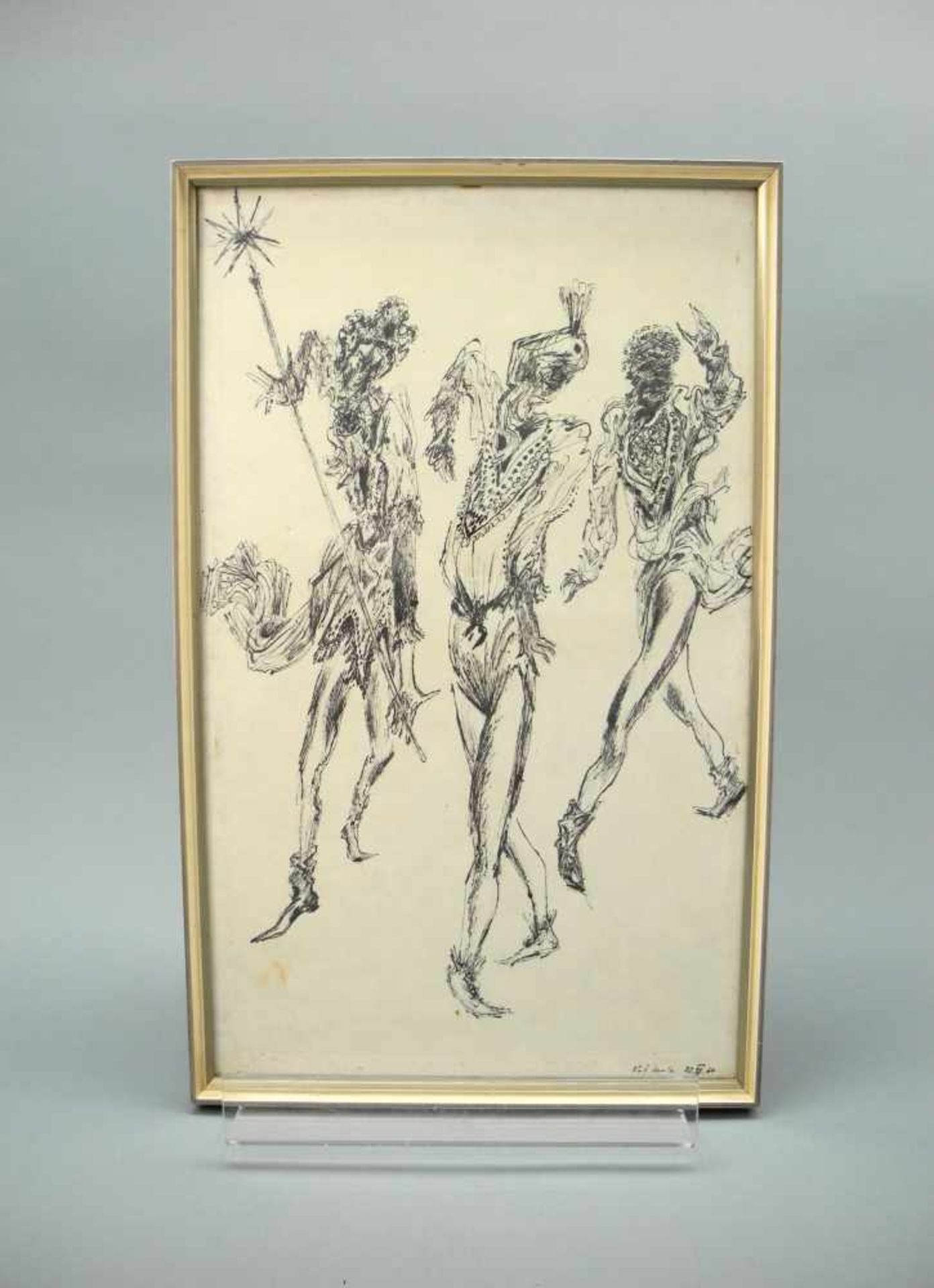 MoriskentänzernTusche/Papier, Bewegungsvolle Darstellung von 3 Moriskentänzern. Unten rechts - Image 2 of 4