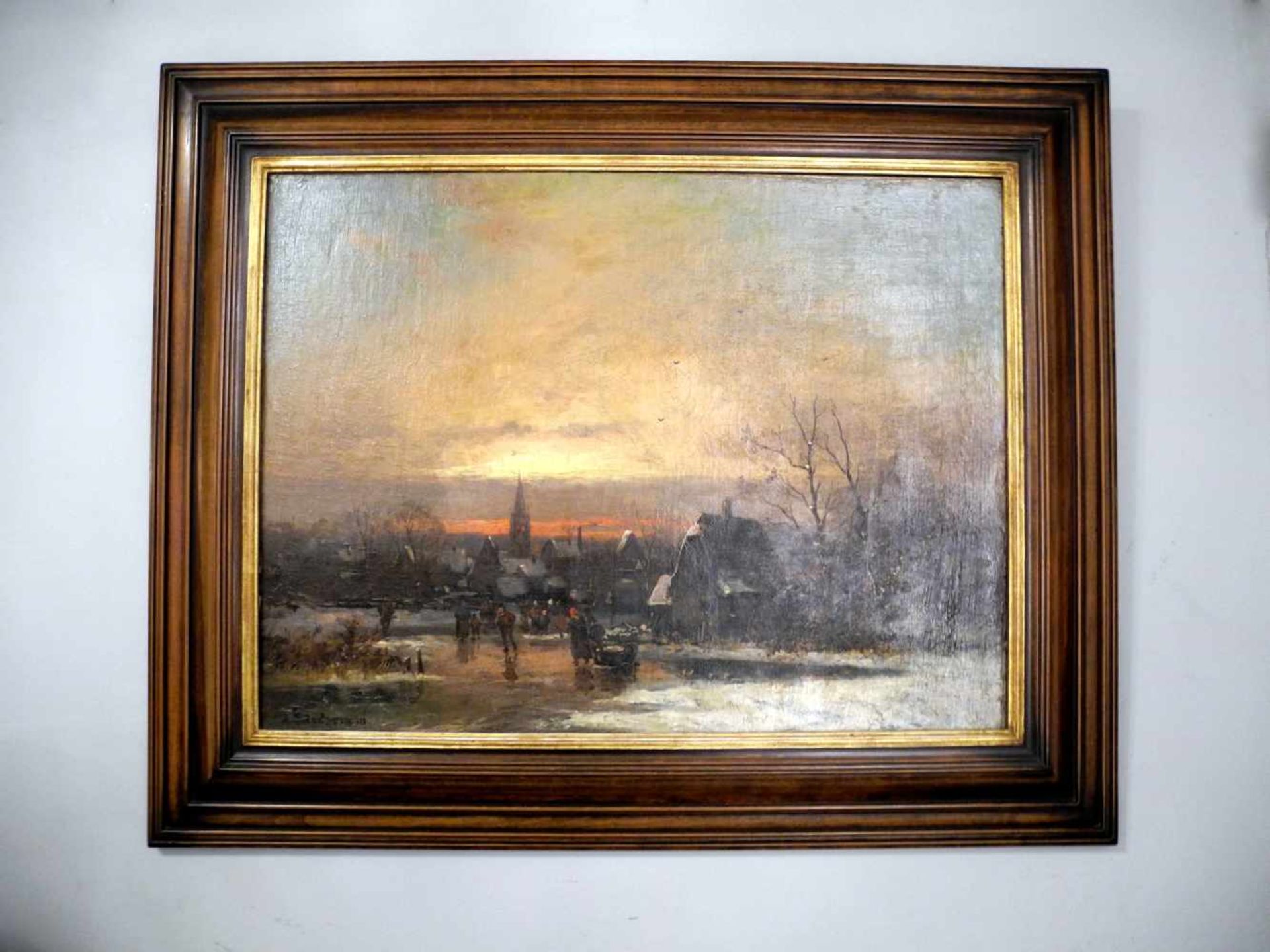 Adolf Stademann, 1824 München - 1895 ebendaÖl/Leinwand. Winterlandschaft bei Sonnenuntergang. Für - Bild 2 aus 2