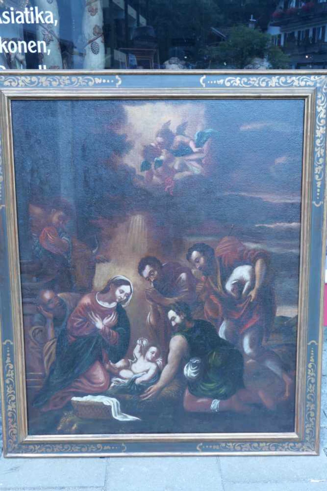 Geburt ChristiÖl/Leinwand auf Holzfaserplatte doubl. Maria und Joseph mit dem Kind, von drei - Bild 3 aus 4