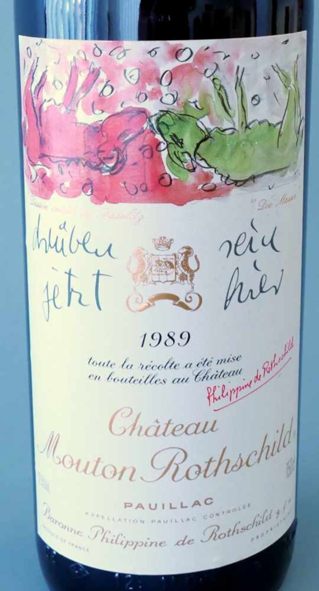 Chateau Mouton RothschildJahrgang 1989, Inhalt 1500 ml. Etikett mit „Die Mauer“ Kunstwerk von - Bild 2 aus 2