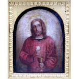 Jesus Christus mit den eucharistischen GestaltenÖl/Leinwand. Kleines Gemälde im Halbrund, Christus