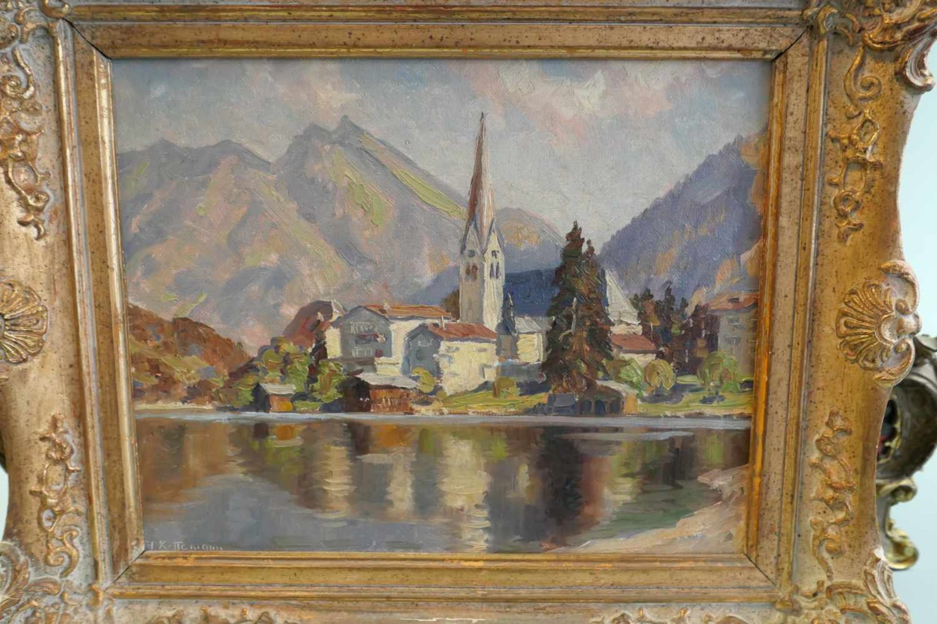 Erwin Kettemann, 1897 Tegernsee – 1971 TegernseeÖl/Leinwand. Rottach-Egern am Tegernsee. Ansicht der - Bild 2 aus 2