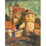 Rudolf Warnecke, 1905 Bautzen - 1994 MerchingenÖl/Hartfaserplatte. Ansicht der Stadt Dinkelsbühl mit