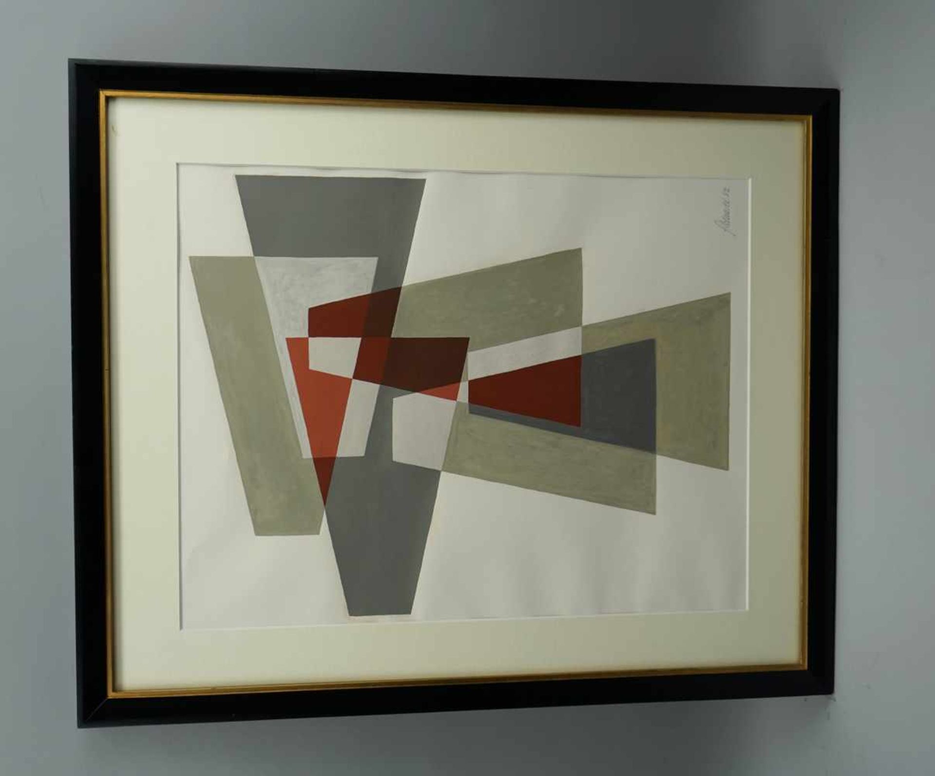 Aus Erdtönen erzeugtes kubistisches FormengeflechtAcryl/Papier. Rechts unten undeutlich signiert, " - Image 2 of 2