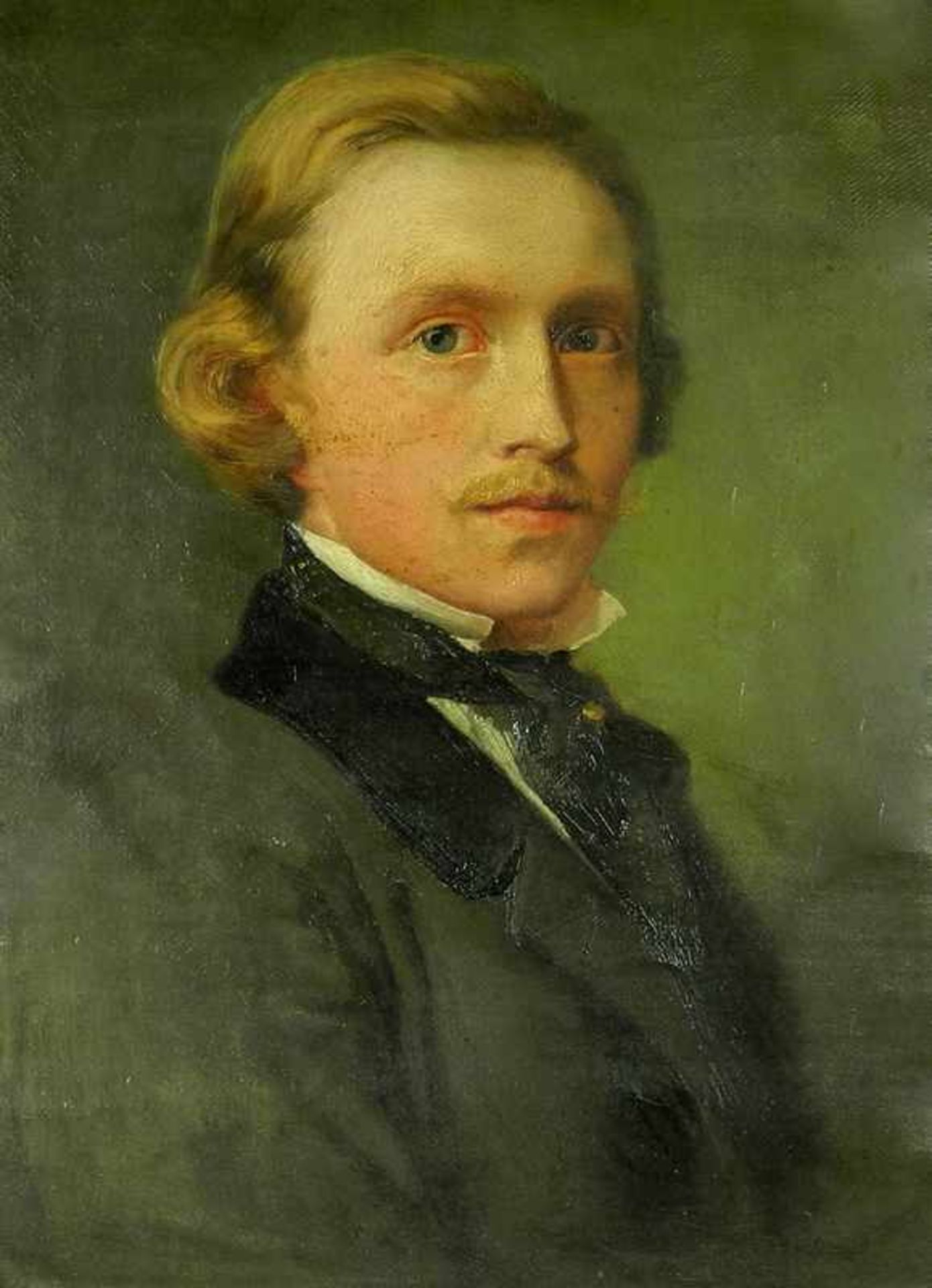 Porträt eines EdelmannesÖl/Leinwand. Darstellung eines jungen Mannes im Halbprofil auf grünem