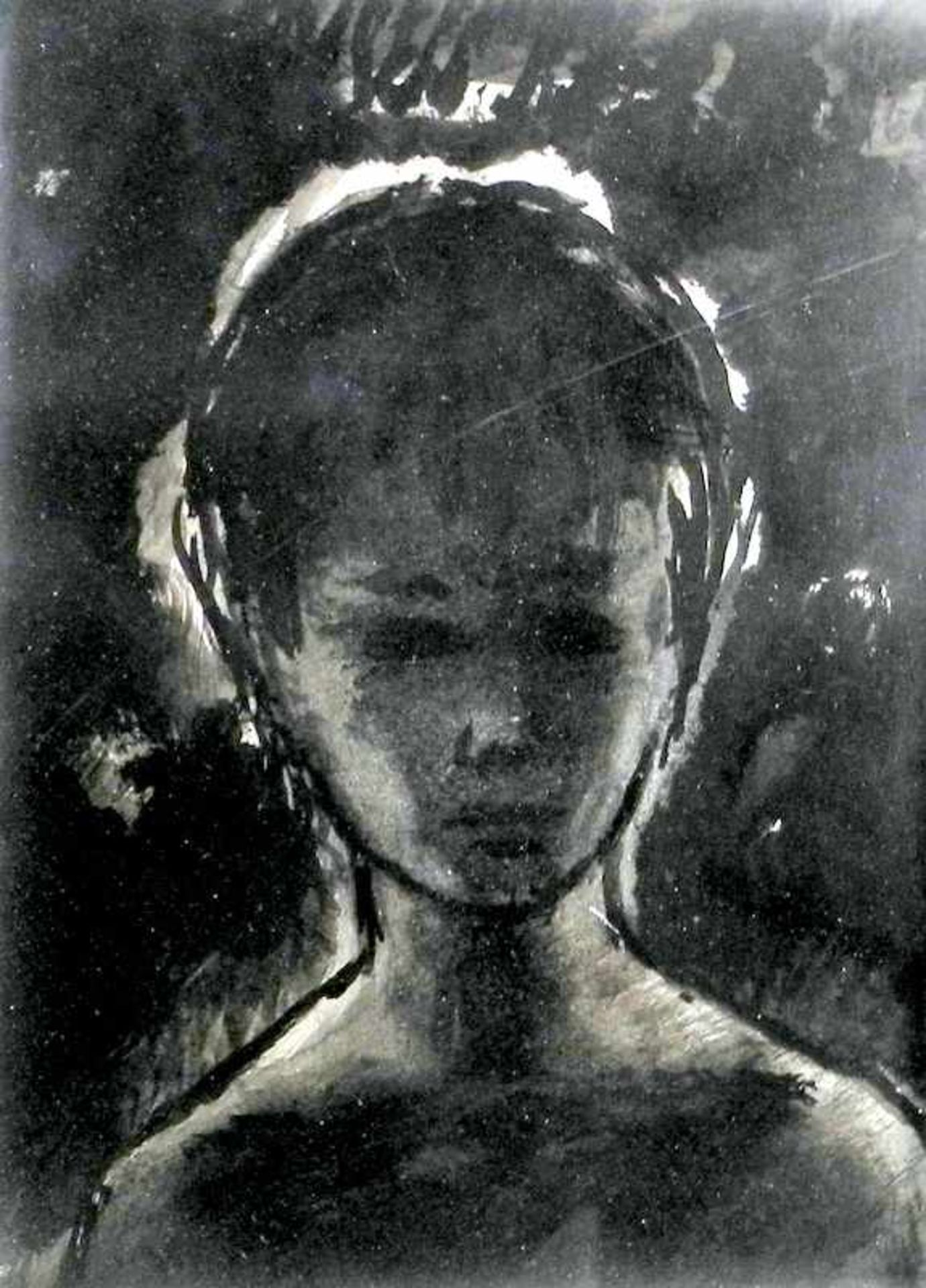 Porträt eines JünglingsAquarell/Papier. Frontale Darstellung eines Kindes mit schwarz auf weißem