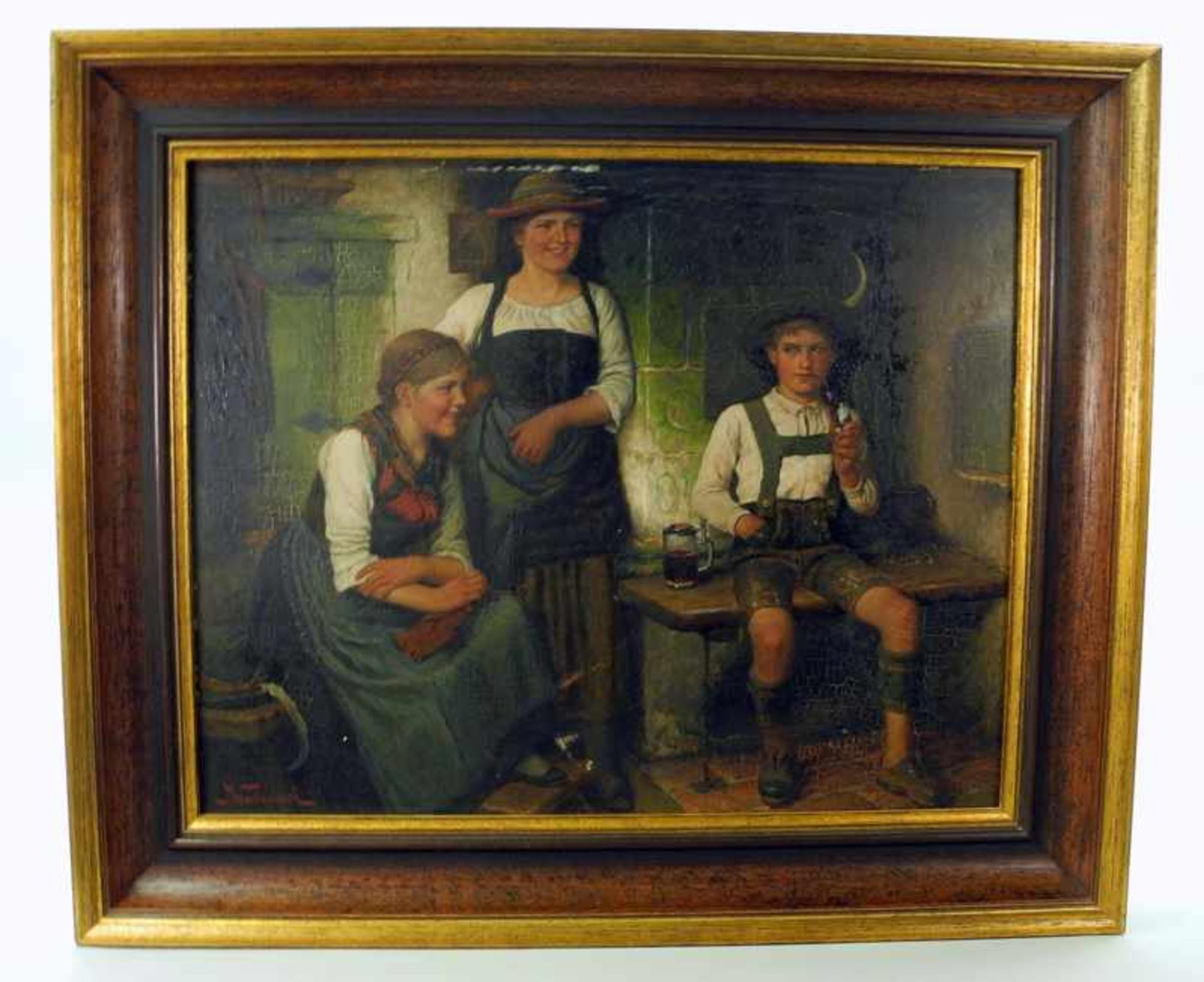 Maximilian Wachsmuth, 1859 Laßrönne - München 1912Öl/Holz. Zwei junge Bäuerinnen in Sonntagstracht - Bild 2 aus 8