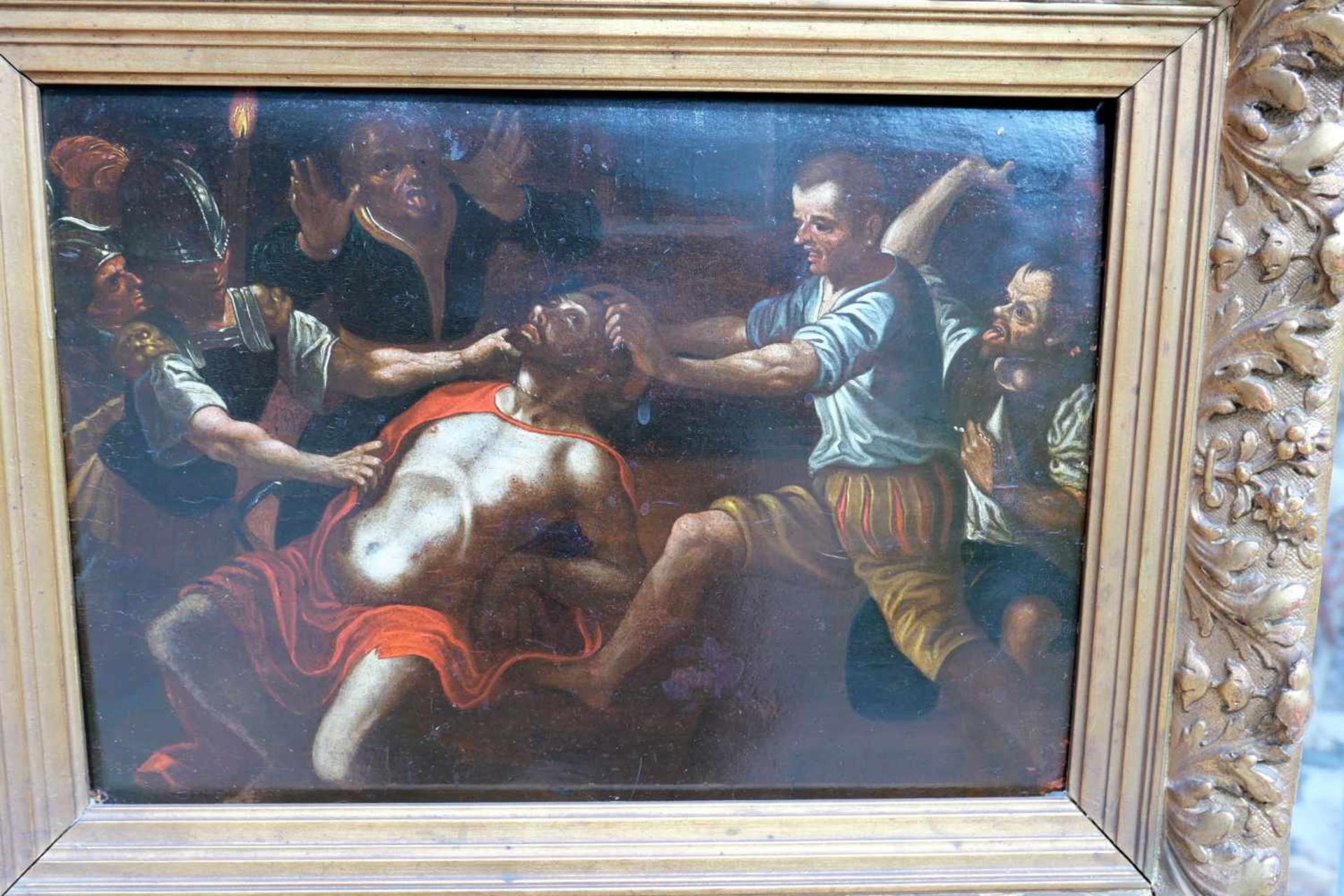 Geißelung ChristiÖl/Holz. Dieses italo-flämische Gemälde zeigt die Geißelung Christi. Die in dunklen - Bild 2 aus 5