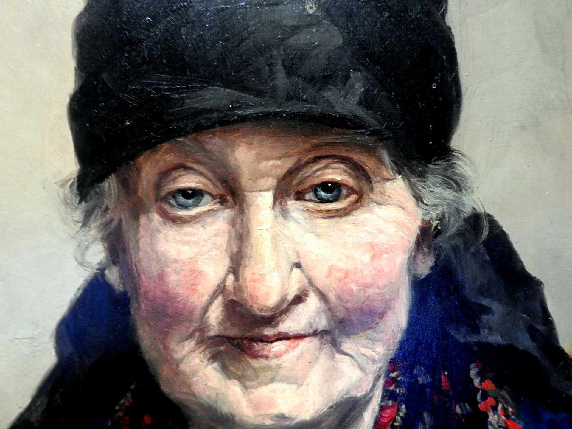 BriefschreiberinÖl/Holz. Dargestellt ist eine alte Frau in einem farbenprächtigen Ge - Image 2 of 6