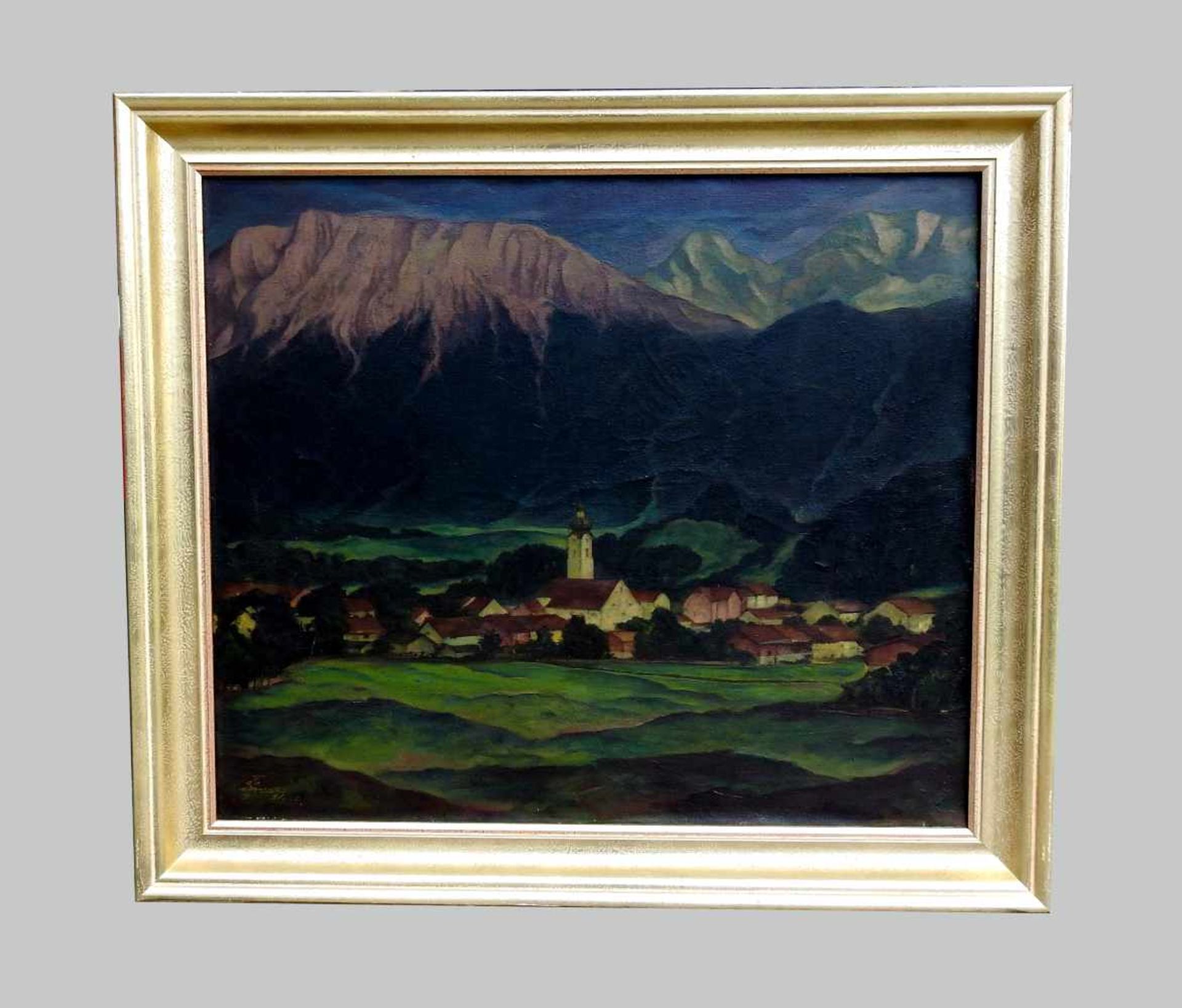 Otto Grassl, 1891 München – 1976 DachauÖl/Leinwand. Ansicht eines Dorfes vor hohen - Bild 4 aus 5