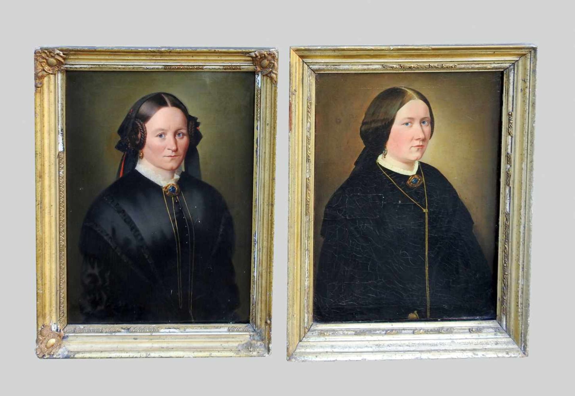 Zwei Biedermeier-DamenportraitsÖl/Leinwand. Die Portraits zeigen je eine ernst blicke - Bild 2 aus 5