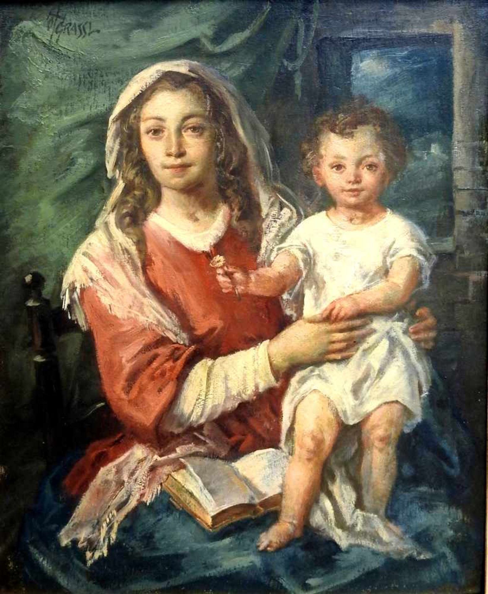 Otto Grassl, 1891 München – 1976 DachauÖl/Holz. Maria mit dem Jesuskind. Guter Zus