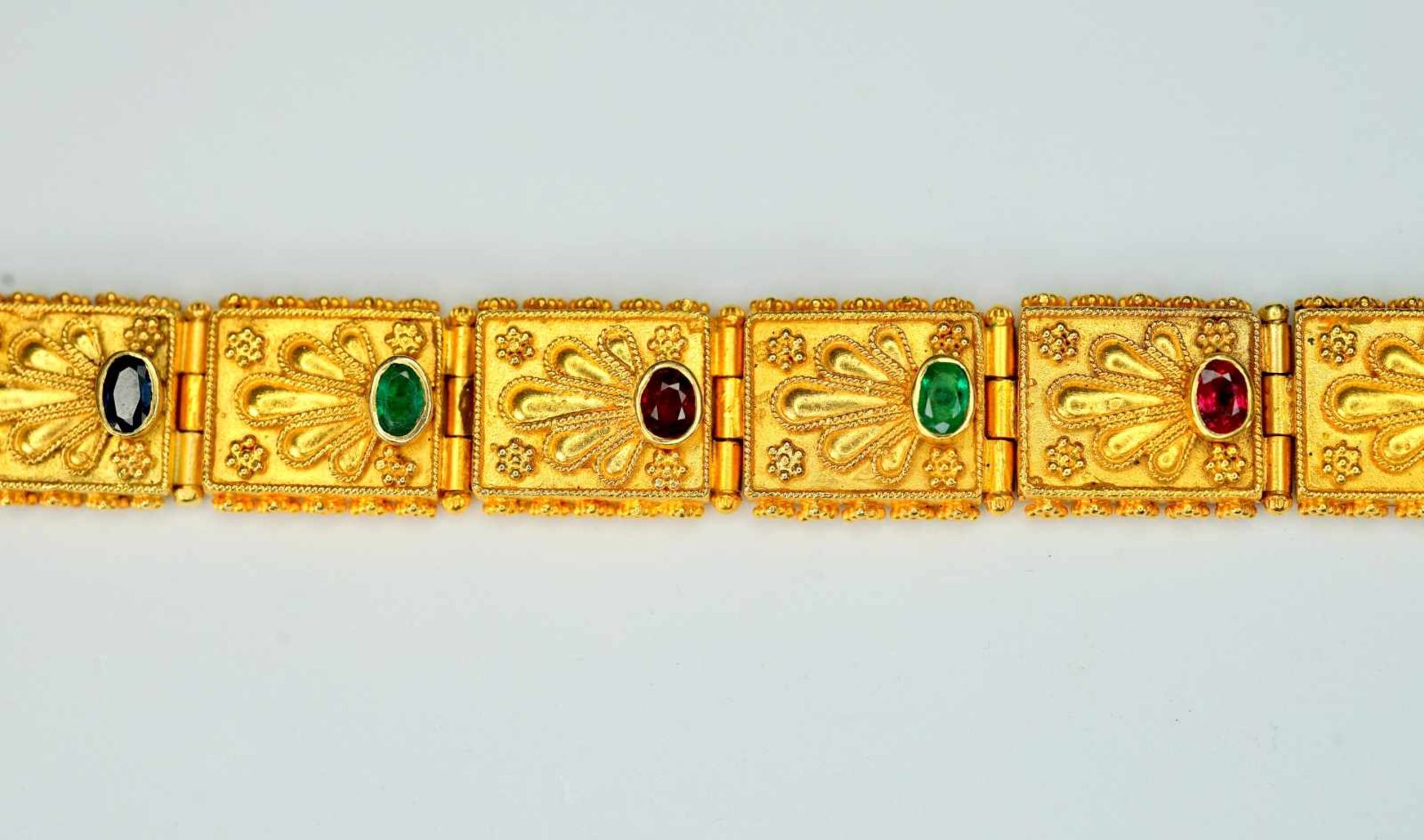 Massives Armband18 K Gelbgold. Damenarmband mit feiner Granulations-Handarbeit, besetz - Bild 3 aus 4