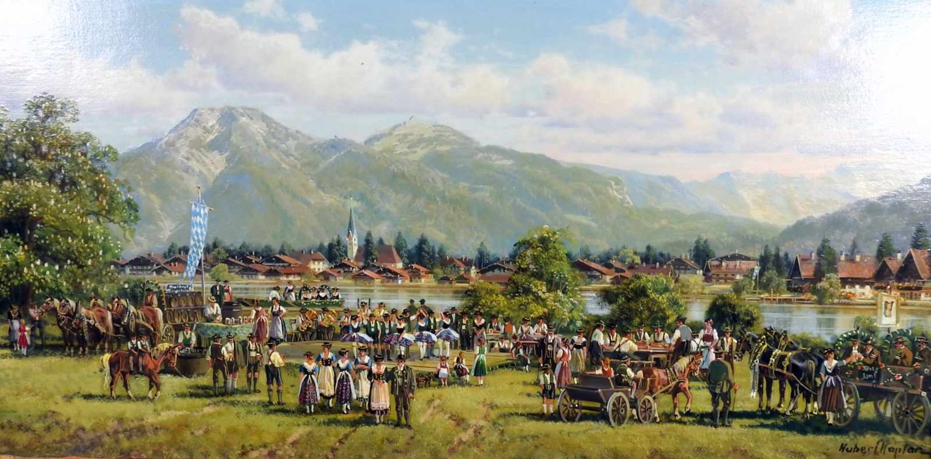 Hubert Kaplan, 1940 MünchenÖl/Holz. Rosstag am Tegernsee. Vor der Tegernseer Bergkul