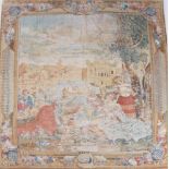 Wandteppich, Venedig 18. Jh.Grobes Leinen polychrom mit venezianischer Gesellschaftsszene bemalt.