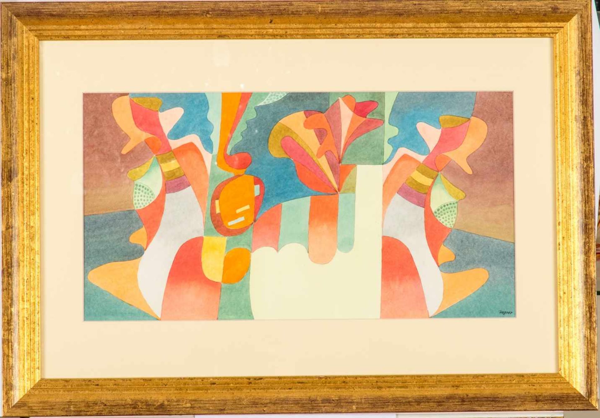 Wegner, Erich (1899 - 1980)Komposition, Aquarell, re.u. sign.. 24,5 x 45,5 cm. Unter Glas ger. - Bild 2 aus 2