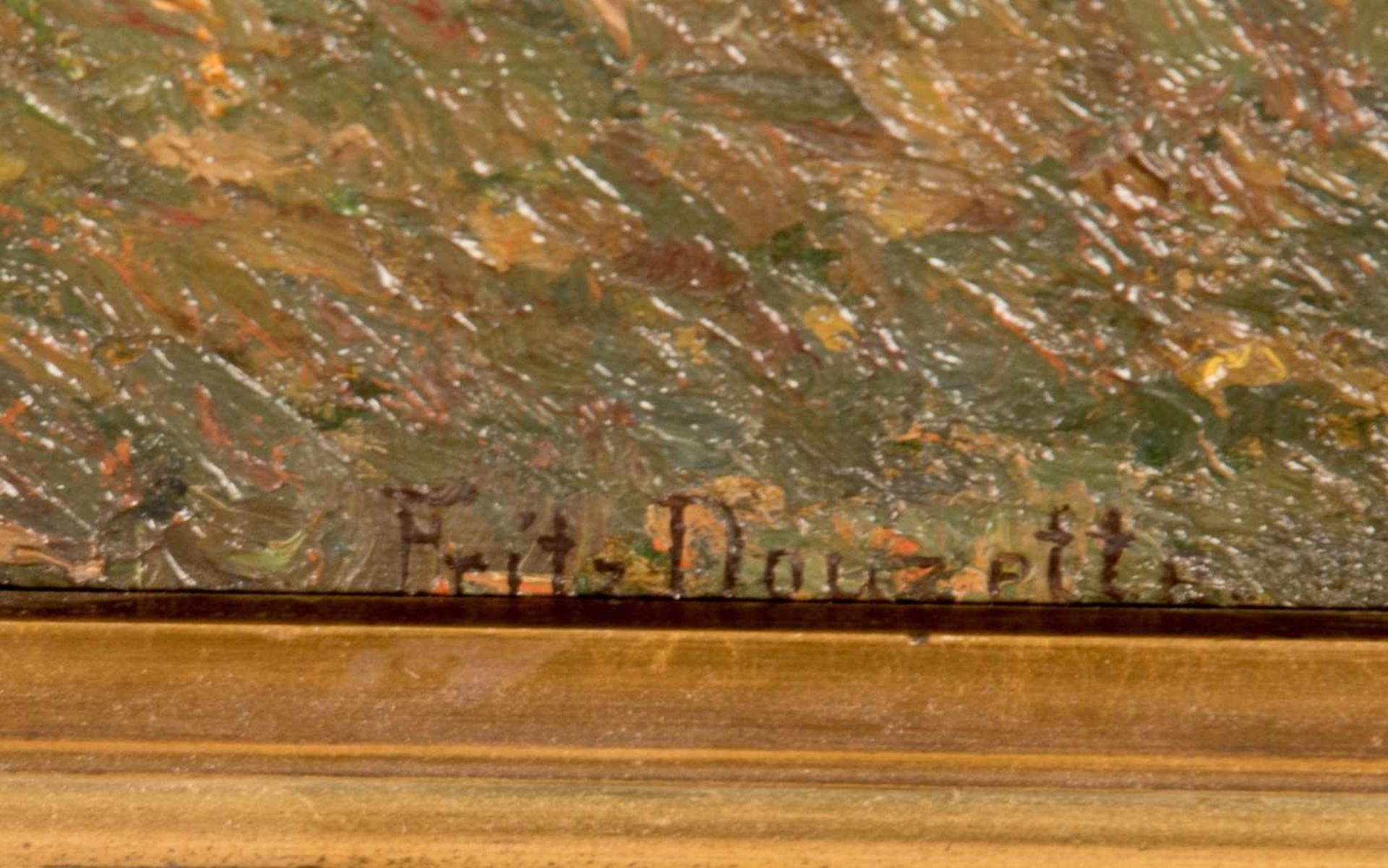 Douzette, Fritz (1878- Berlin- 1955)Landschaft mit Reiter und 3 Pferden im Teich, Öl auf Leinwand, - Bild 3 aus 3