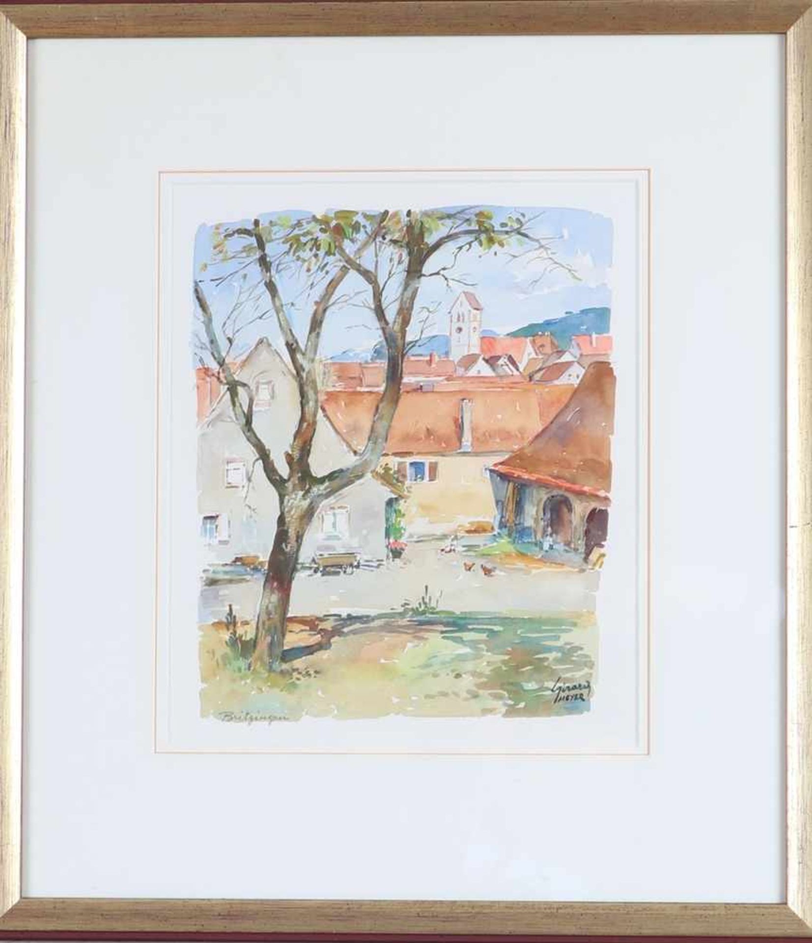 Meyer, Gérard1926 Mülhausen, div. Ausstellungen in Süddeutschland " Britzingen". Aquarell. Re.u.