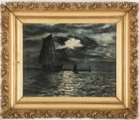 Marinemaler um 1900Segler auf kabbeliger See im Mondschein. Öl/Lwd. 29 x 34 cm. R.