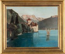 Bartels, FranzMagdeburger Maler: Schloss Chillon am Genfer See. Öl/Malkarton. Verso mit Widmung