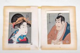 2 Holzschnitte, Japan 19.Jh.Farbholzschnitte auf Japan-Papier mit der Darstellung eines Geisha-