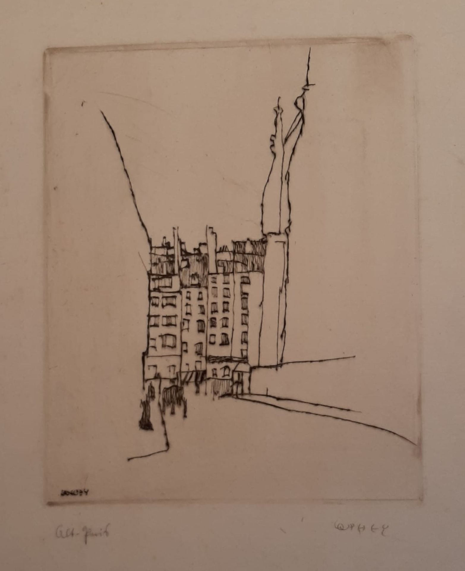 Ophey, Walter (1882 - 1930)"Alt-Paris", Radierung, sign. 27 x 21,5 auf 50 x 33,5 cm.