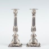 Paar Tafelleuchter im Empire Stil900er Silber , H.: 25 cm, Gew.: 1140 g.