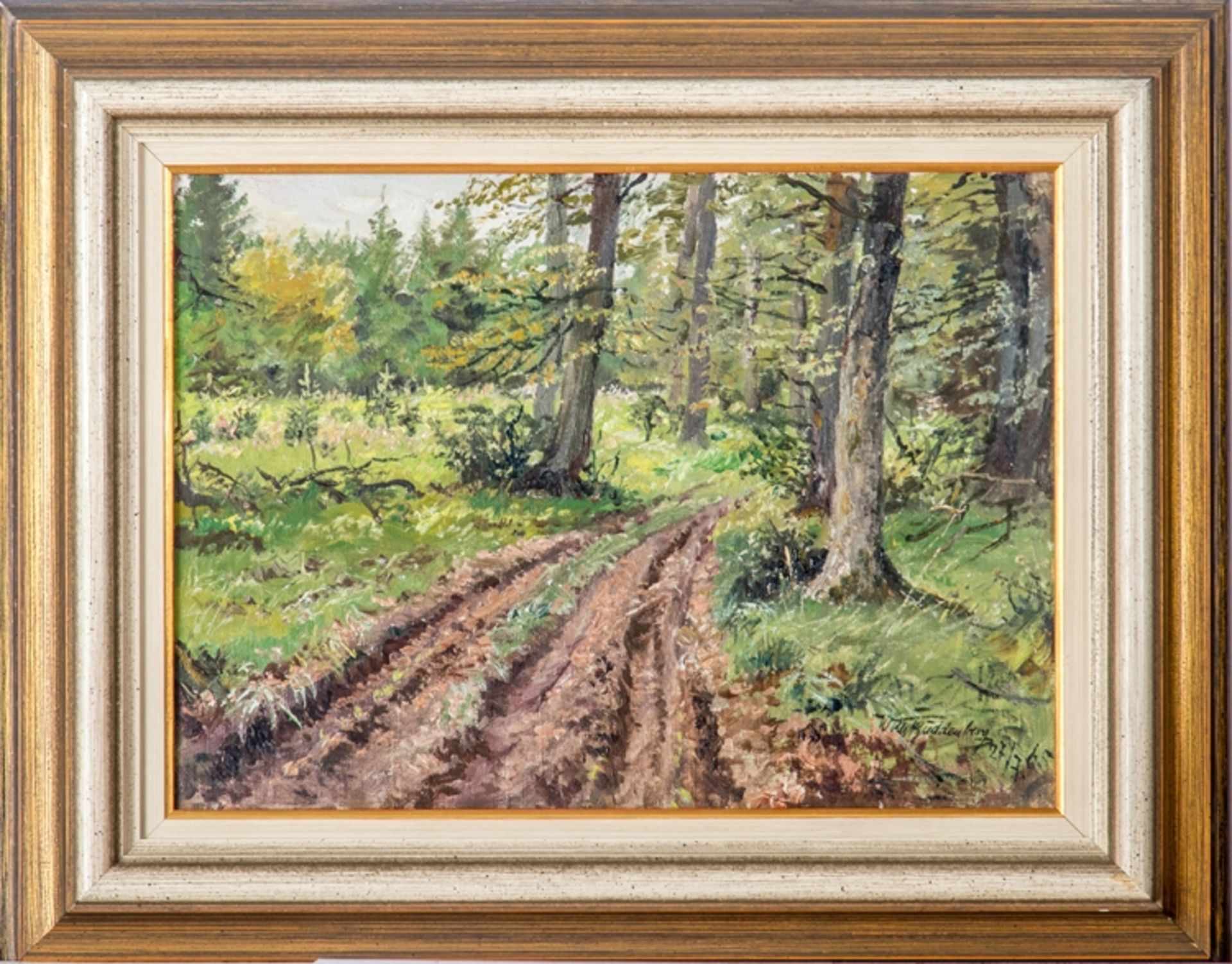 Buddenberg, Wilhelm (1890 - 1967)Waldweg. Oel/Lwd. Rechts u. sign. und dat. 27.7.65.26 x 35 cm.