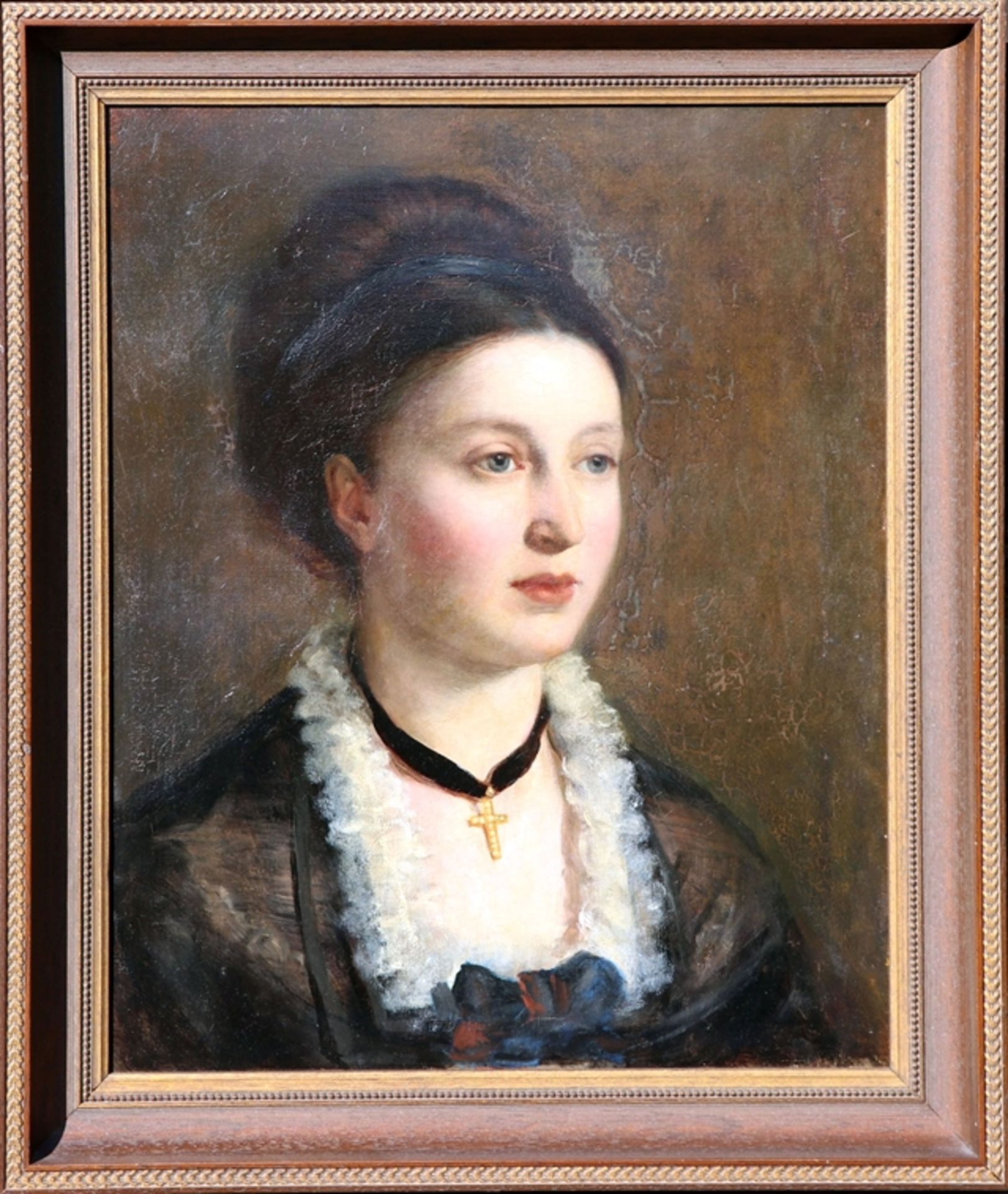 Biedermeier-PorträtDamenporträt, Oel/Lwd. Rahmen, 50 x 40 cm.