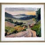 Heinrich, Wolfgang (geb.1928)Weserbergland bei Minden. Aquarell auf Bütten.51 x 62 unter Glas