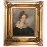 Biedermeier PorträtmalerBildnis einer jungen Frau. Oel/Lwd. 22,5 x 19,5 cm. Rahmen.