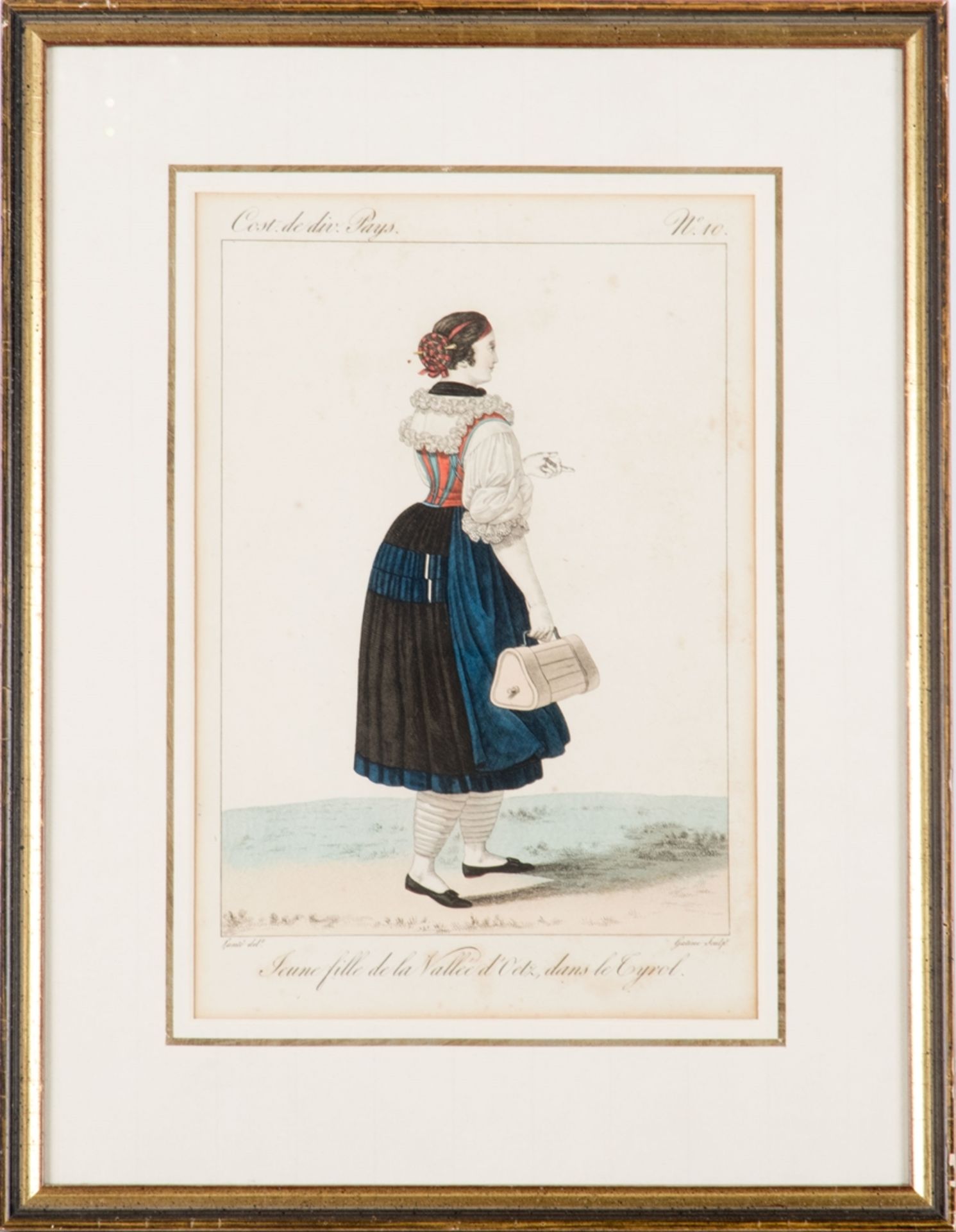 Gatine, Jaques, geb. 1773Kupferstich handcoloriert, Tracht Ötztal/Tirol.28 x 19 cm, unter Glas