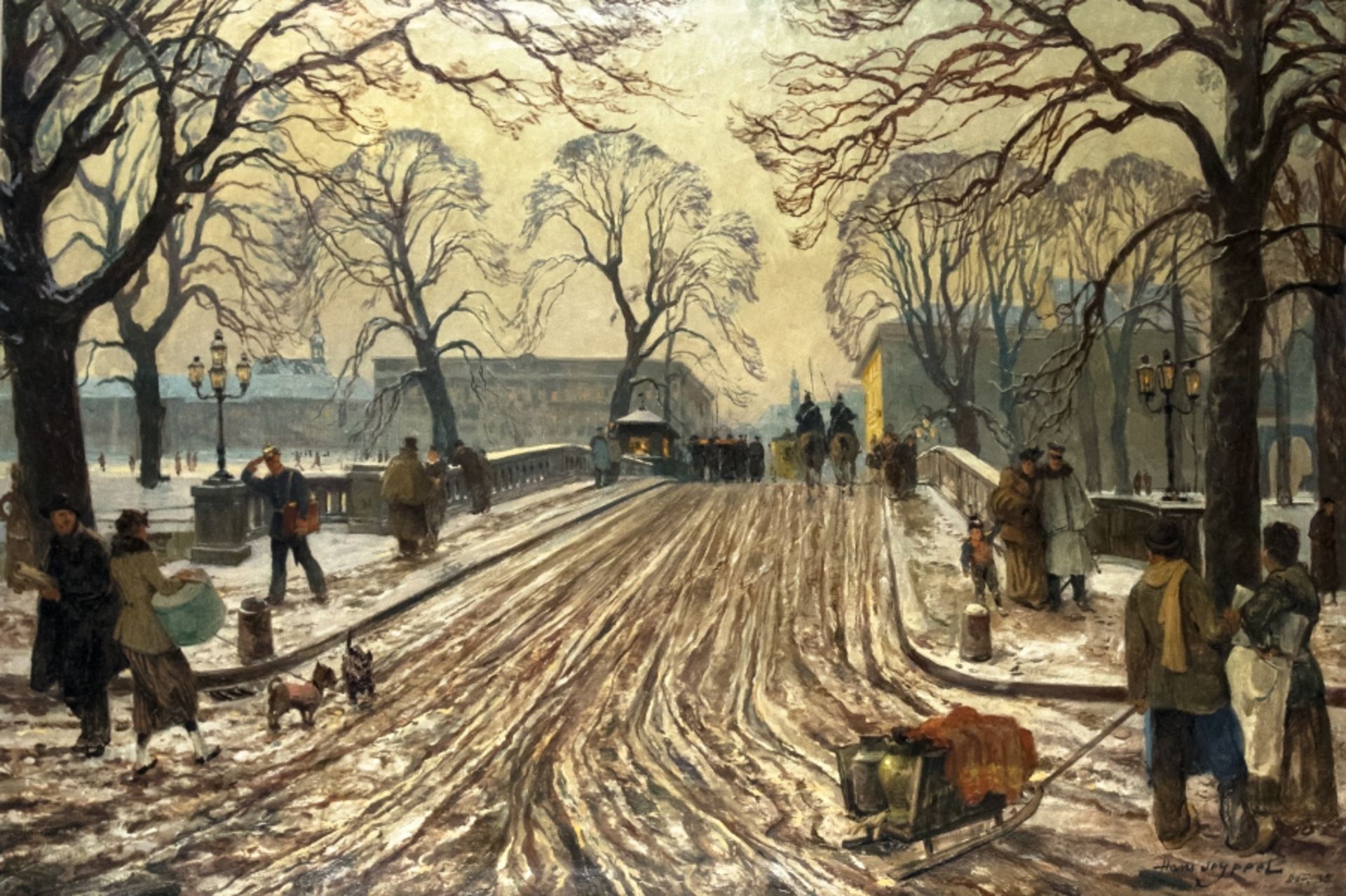 Hans SeyppelDüsseldorf 1886 - 1945Winter an der KönigsalleeÖl auf Lwd; H 95,5 cm, B 140